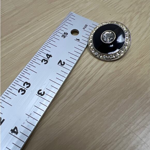 ELLEN DESIGNS Black Enamel & Rhinestone Clip-on Earrings Vintage - Picture 4 of 4